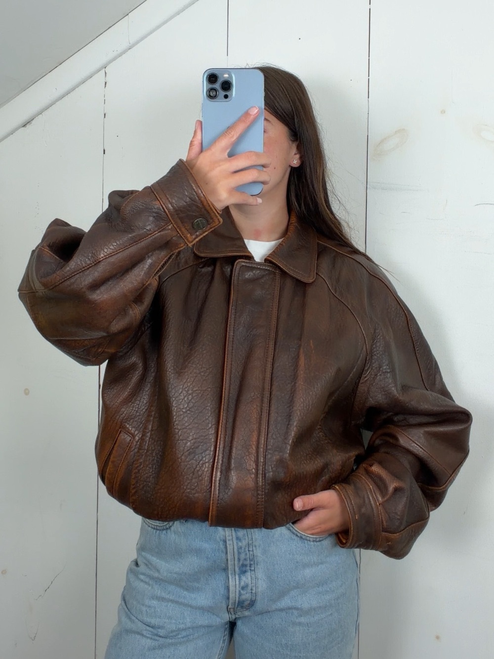 Vintage Wilsons Brown Genuine Leather Bomber Jacket Men’s Large Faded Patina 90s